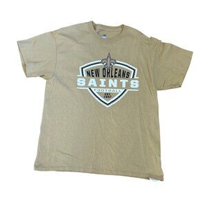New Orleans Saints Shirt NFL Football Short Sleeve Majestic Large Gold Cotton